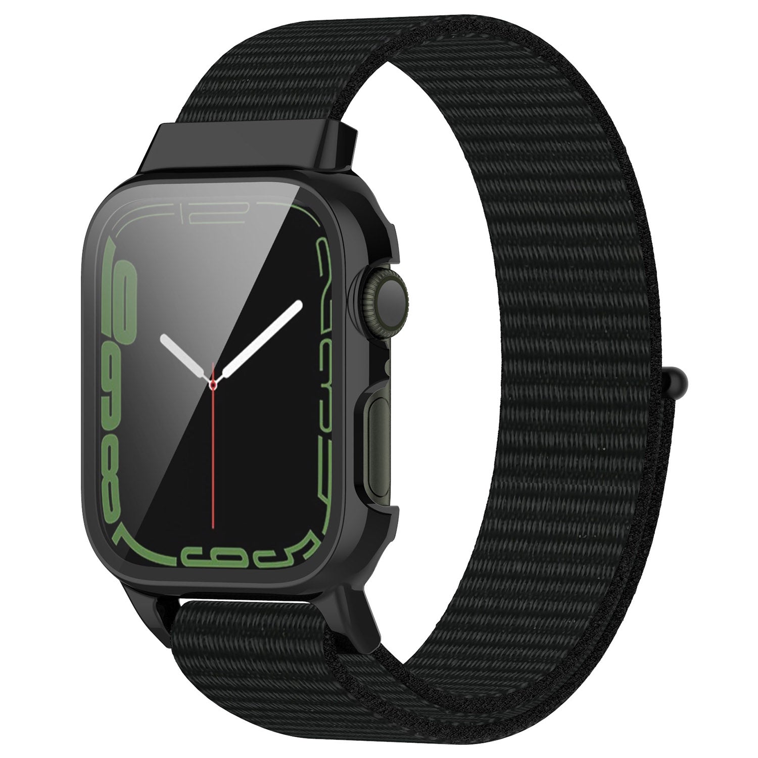 Loop Fastener Nylon Watch Band Strap + Tempered Glass Film Electroplating PC Watch Case Cover for Apple Watch Series 7 45mm Loop Fastener Nylon Watch Band Strap + Tempered Glass Film Electroplating PC Watch Case Cover for Apple Watch Series 7 45mm